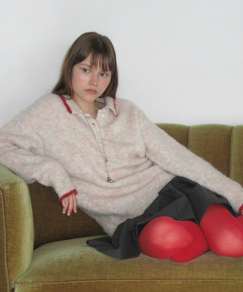 SINOON Mixed Boucle Collar Knit (Candy)