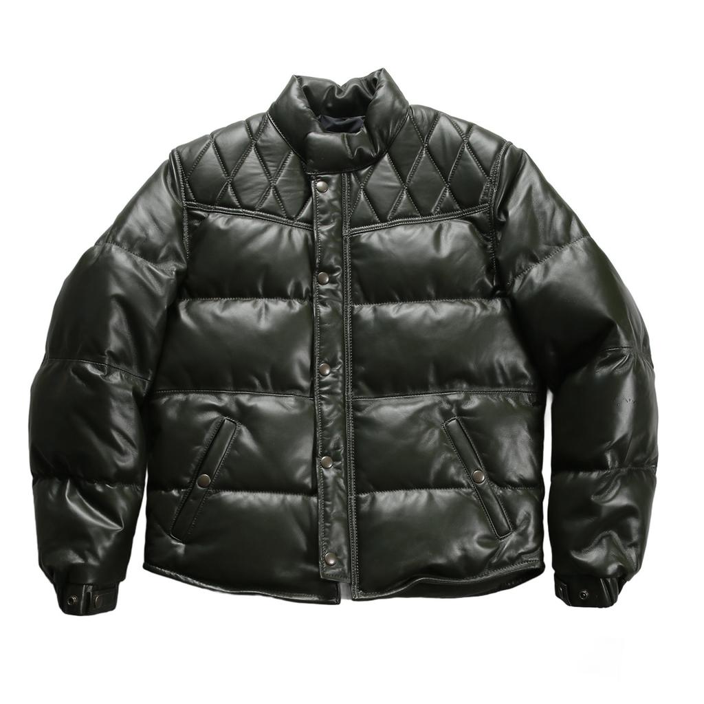 American retro sheepskin leather down jacket men's stand-up collar rhombus quilted thickened sheepskin down jacket leather jacket