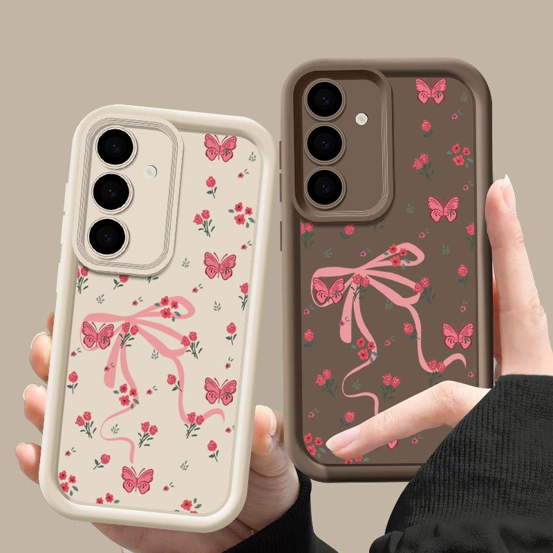 Für Samsung S25 Ultra S24 FE S23 S22 A56 A36 A55 A16 A15 A35 Handyhülle Schleife Blumendruck TPU Matt Stoßfest Weich Silikon Linsenschutzhülle