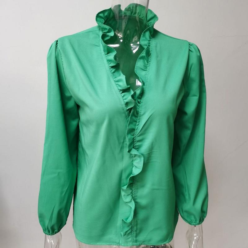 Sommer Herbst Neue Langarm Rüschen Casual Shirt Frauen Tops Vintage Print Elegante Plus Größe Bluse Frauen Mode Tasten Lose Weibliche Shirts 24662