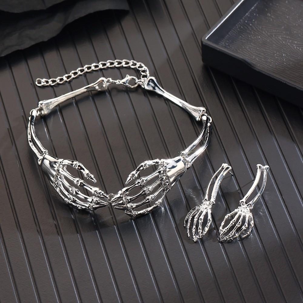 Skeleton Gothic Punk Accessory Set With Metal Bones And Pumpkin Skull For Cosplay Costumes