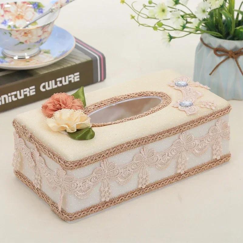 Rectangle Cloth Plastic Tissue Box Home Living Room Dining Table Decorate Lace European Style Originality Tissue Storage Boxes