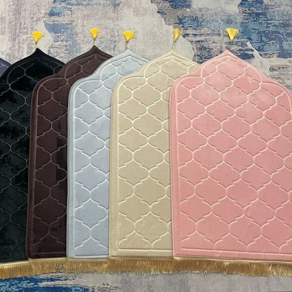 Flannel Muslim Prayer Mat with Tassels Praying Floor Pad Worship Kneel Carpet Living Room