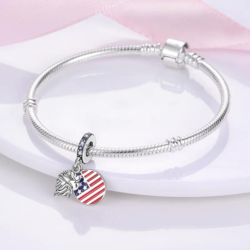 Original Charmscopper American Flag Eagle Beads Fit Charms Platabracelets For Women Jewelry Making Diy Fine Gifts