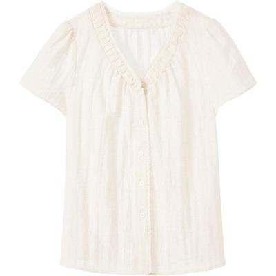 Betu Women's White Moonlight Pleated V-Neck Short Sleeve Top