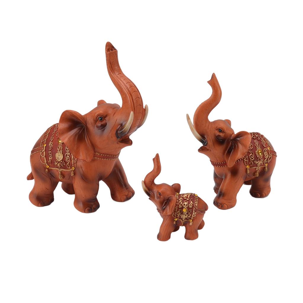 3 st Elefantfigurer Livliga Utsökta Detaljer Elefant Harts Ornament för Hem Kontor Kaféer