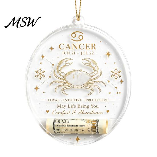 Hanging Decor for Showcase Christmas Tree Money Holder Pendant, Transparent Acrylic Round Ornament, 12 Holiday Gift Tags Zodiac Signs Theme Decorative