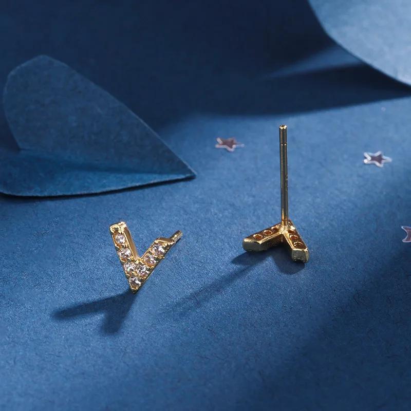 LATS Sweet Cool Detachable V-shaped Stud Earrings for Women V Full of Rhinestone Earring Fashion Zircon Accessories Party Gifts