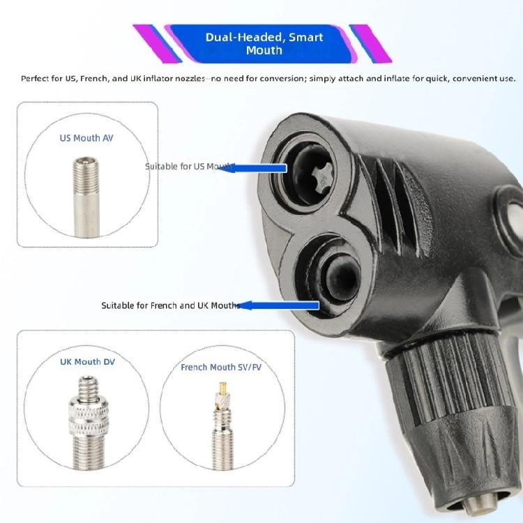 Ergonomic Bike Pumps Nozzle With 3 Valves Adapters For Quick And Comfortable Inflation Of Various Items