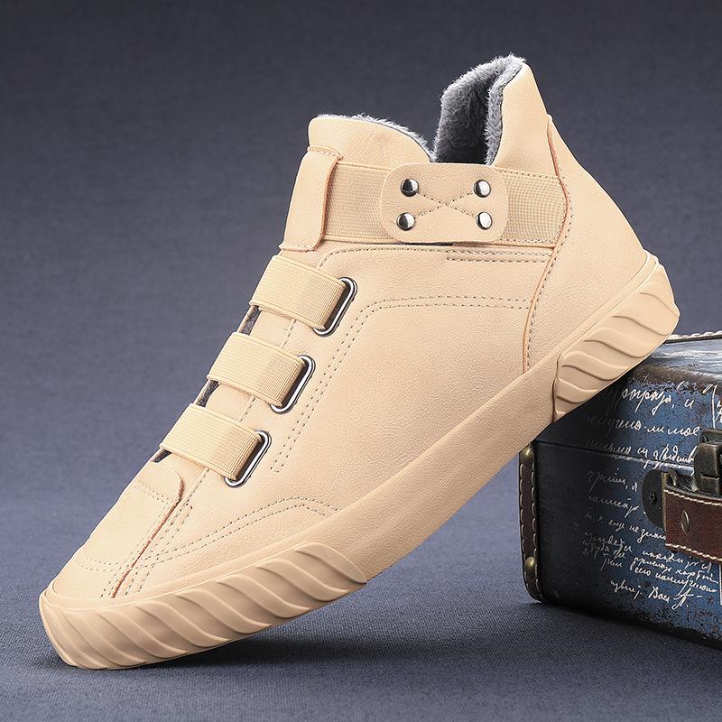 New Winter Men's Shoes High Top Leather Shoes British Martin Boots Plus Velvet Warm Cotton Shoes Men's Snow Boots Trendy Shoesa