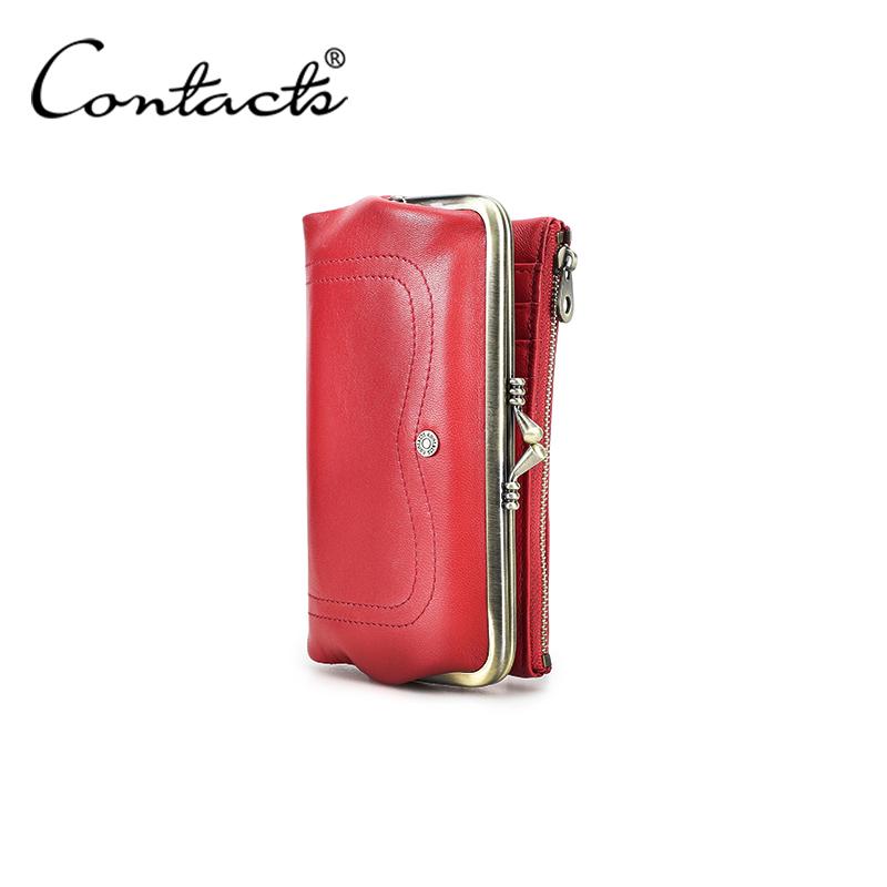 

CONTACT S Модный длинный кошелек из натуральной кожи для женщин, красочный карман для монет, отделение для фото, мягкий женский кошелек красный