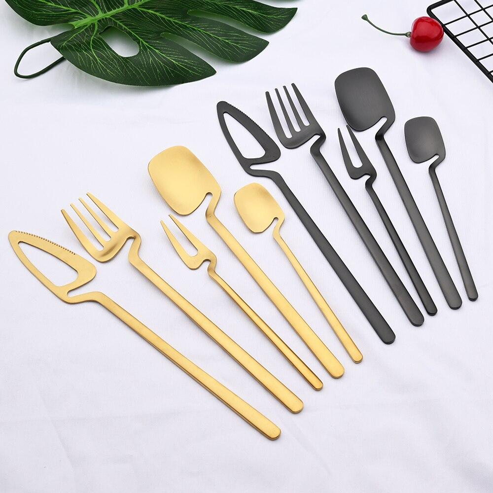 20Pcs Matte Gold Cutlery Set 304 Stainless Steel Dinnerware Knife Fruit Fork Spoon Dinner Silverware Kitchen Party Tableware Set