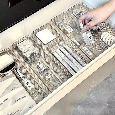 Transparentes modulares Schubladen-Organizer-Set Mehrzweck-Aufbewahrungsschalen für Make-up, Hautpflege, Küchenutensilien, Badezimmer-Waschtisch-Organisation