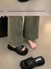 Women's Summer Thick Sole Black Petite Height-Increasing Flip-Flops 2026, Versatile Single Strap Design