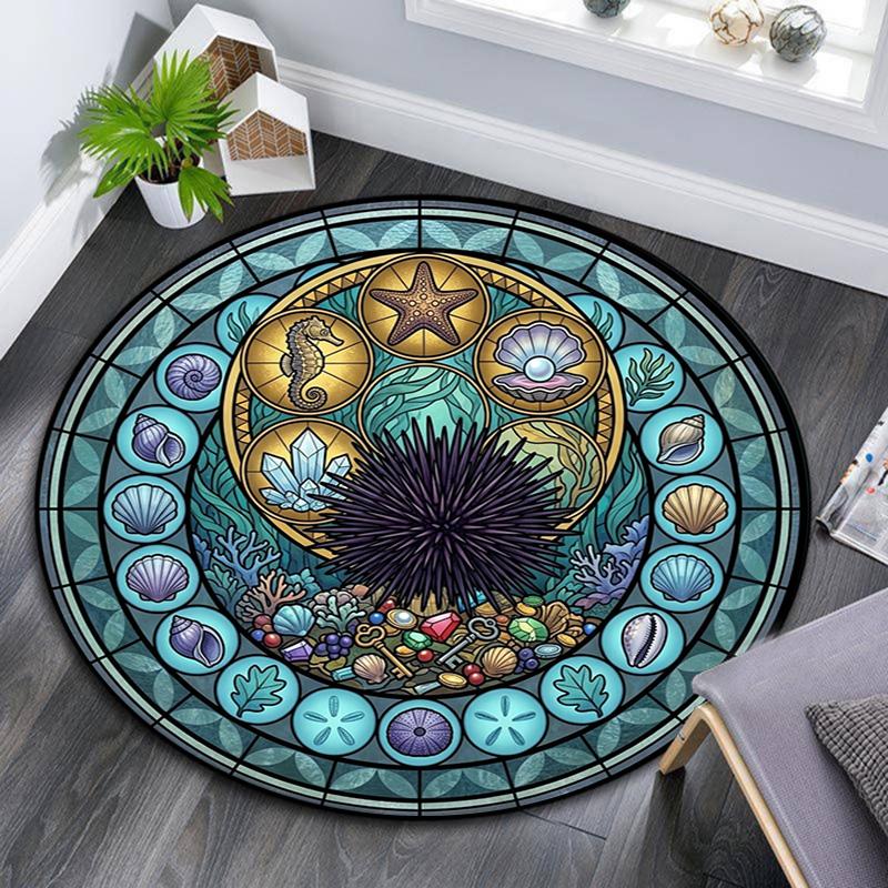 Oceanic Glass Round Area Rug Under Office Chairs Bedroom Living Room Home Decor