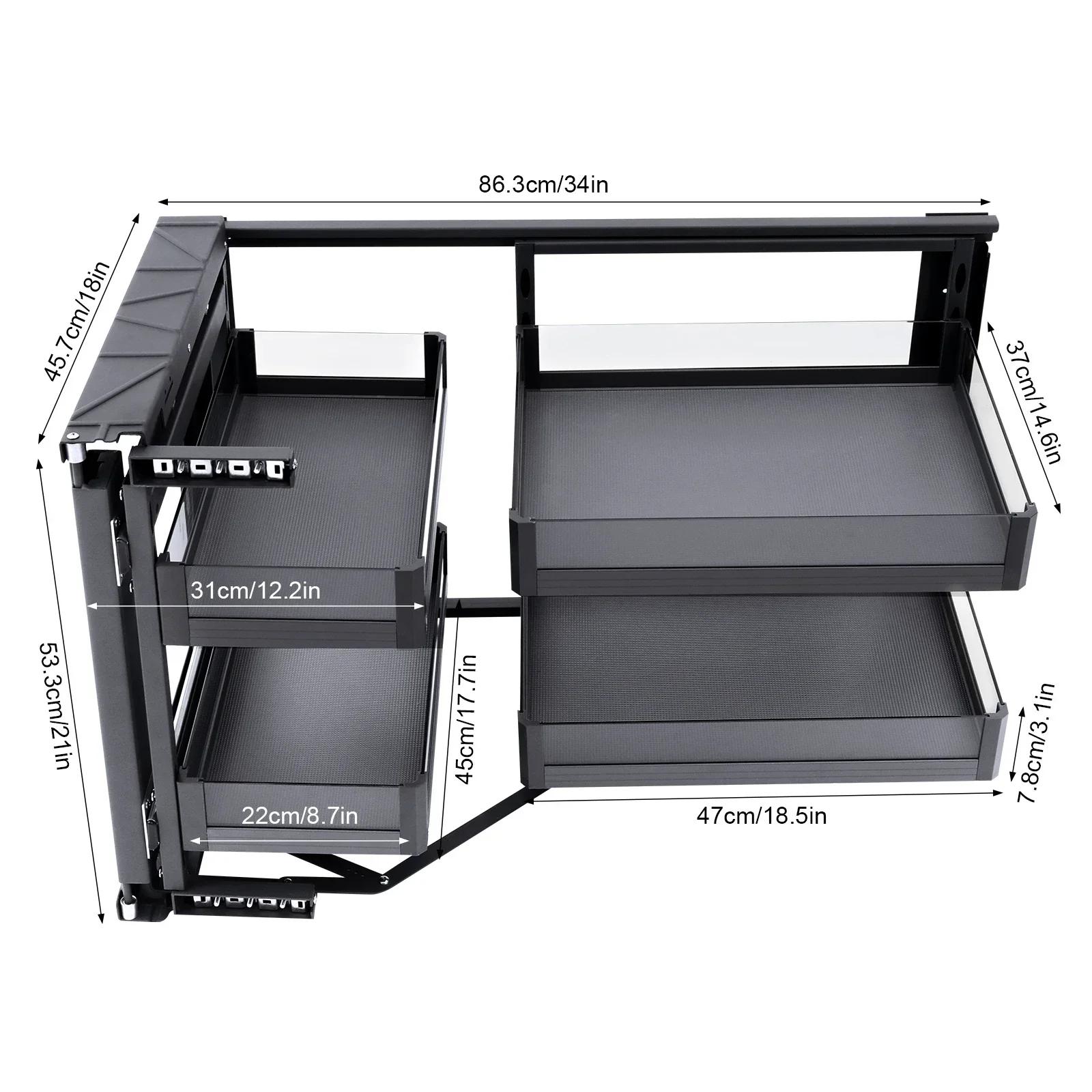 

14 Висувний органайзер для кутової шафи з сліпою зоною, 2-рівневий, з 4 знімними полицями, універсальне кріплення, для кутового кухонного шафи справа або зліва чорний
