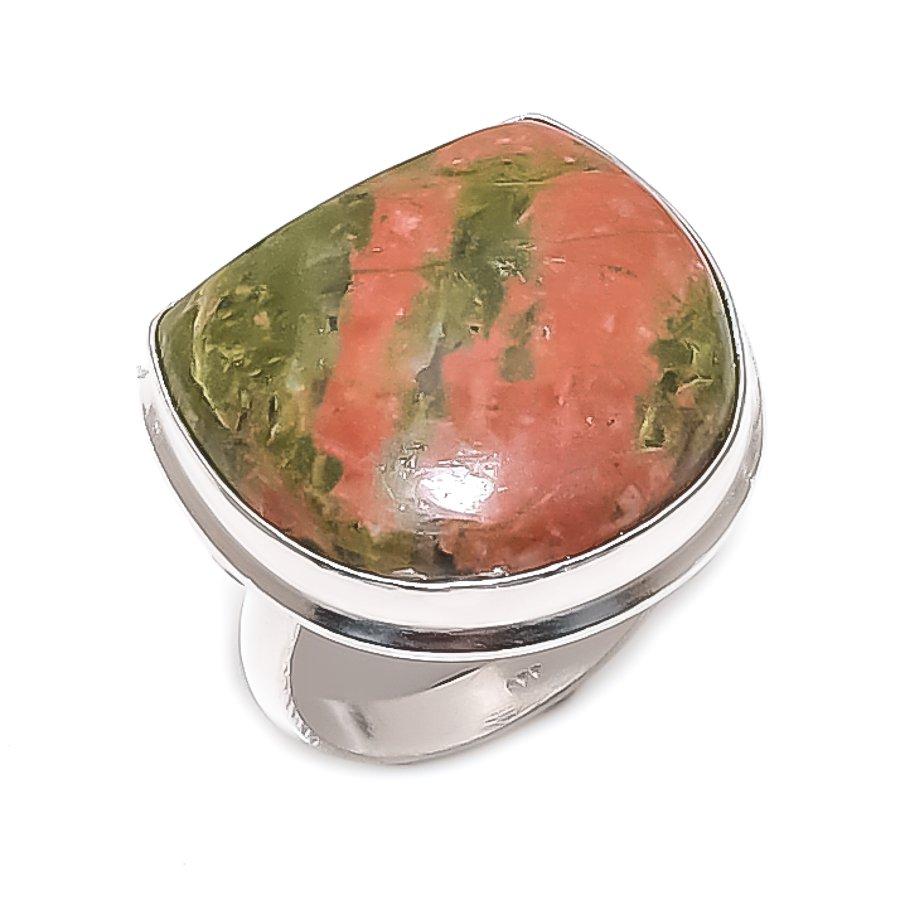Natural Unakite Gemstone Handmade 925 Sterling Silver Jewelry Ring Size 9 m8E55
