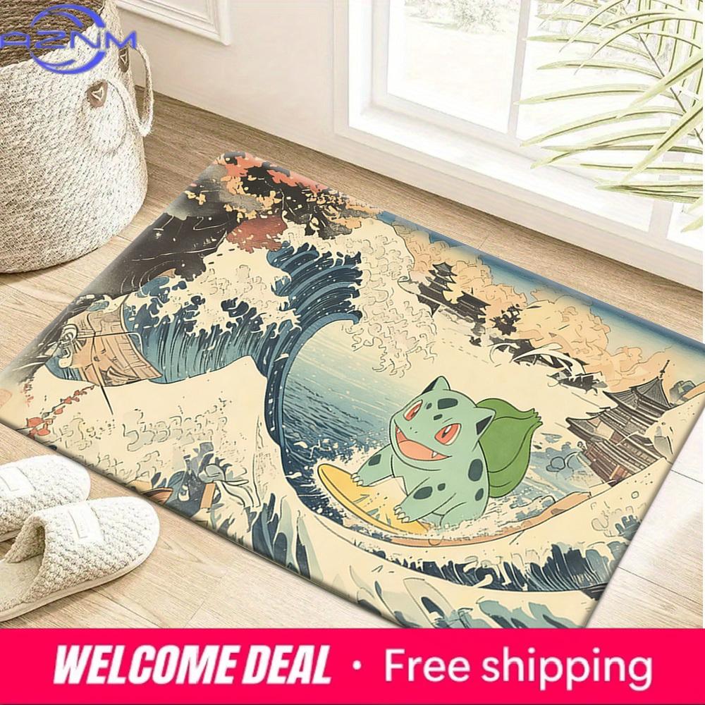 Pokemon Bulbasaur Surfing Great Wave Print Doormat Anti-slip Absorbent Floor Mat for Home Entrance Bedroom Living Room Decor