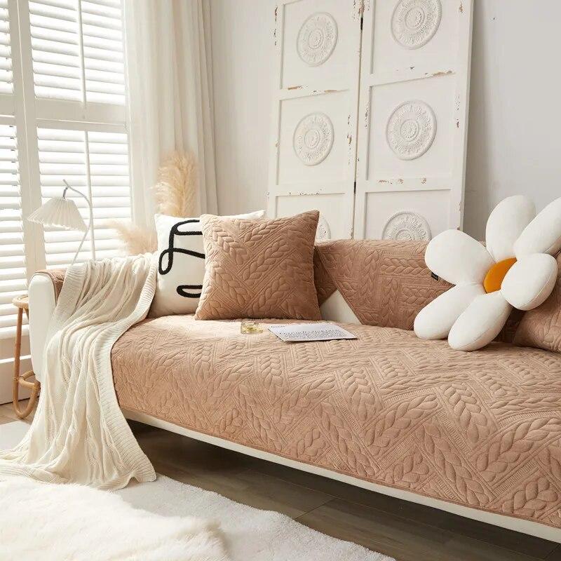 Thickened Plush Sofa Cover Cushion Embroidered Sofa Mat Non Slip Dustproof Couch Towel for Living Room Universal Sofa Slipcovers