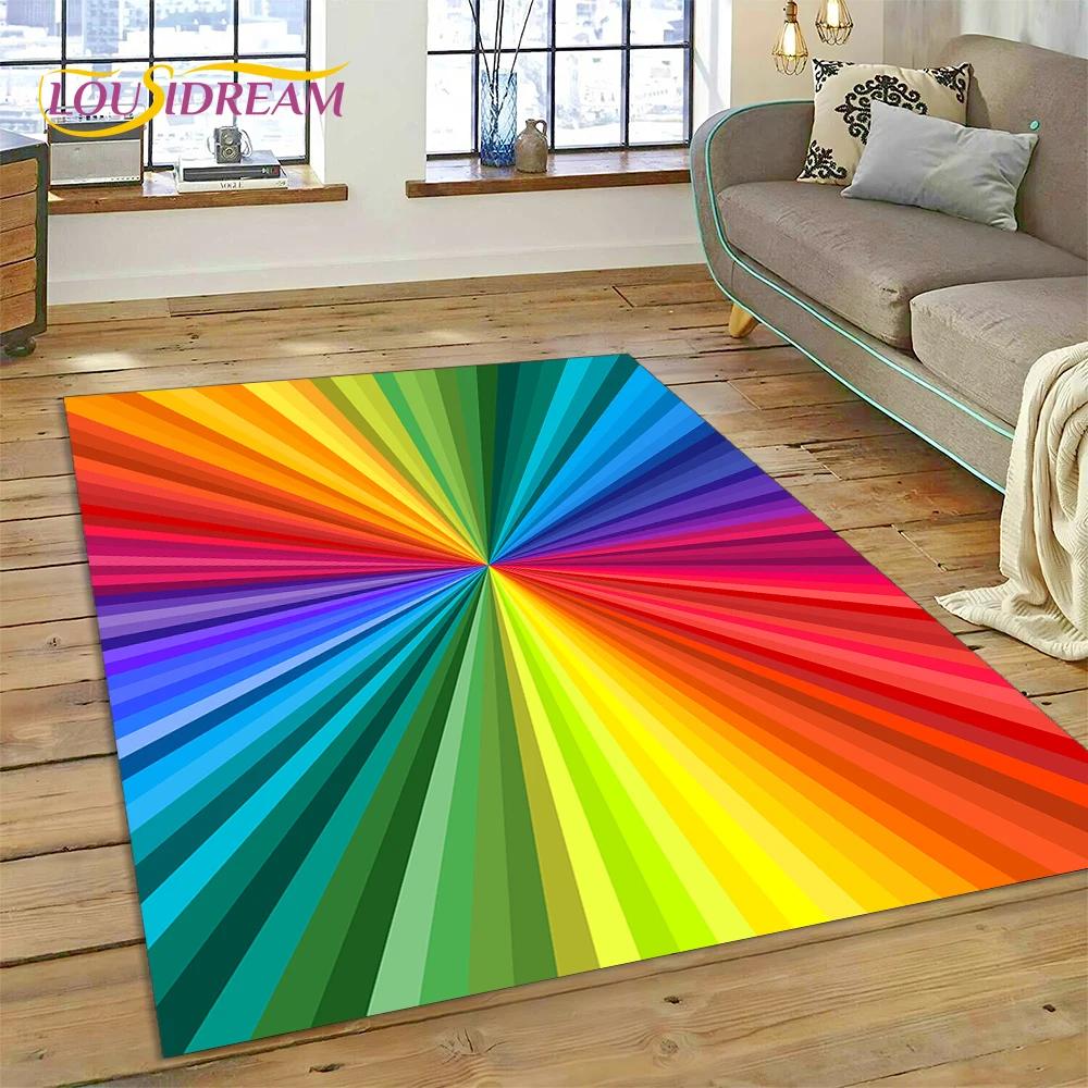 Rainbow 3D Colour Illusion Cartoon Rug Carpet for Living Room Bedroom Home Decor,Floor Mat Non-slip Decoration for Sofa Doormat