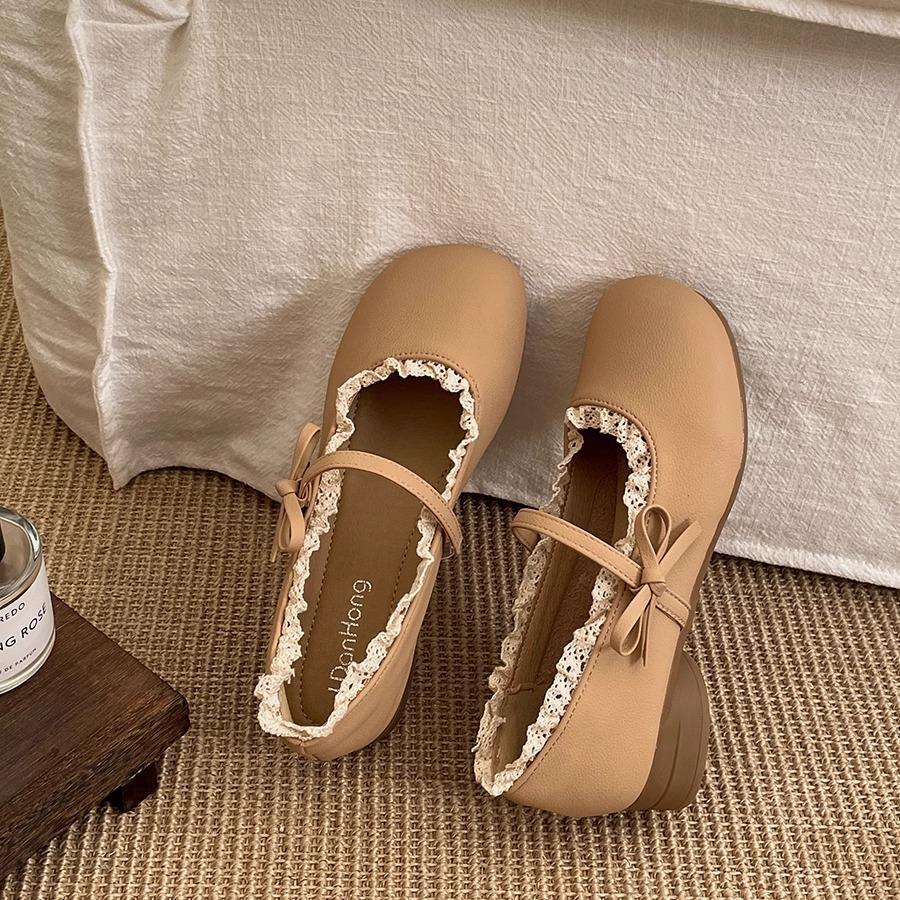 

Туфли Мэри Джейн 2025 весна французский нежный ветер бант женские новая мода универсальные одинарные туфли круглый носок маленькие кожаные туфли 40 абрикосовый