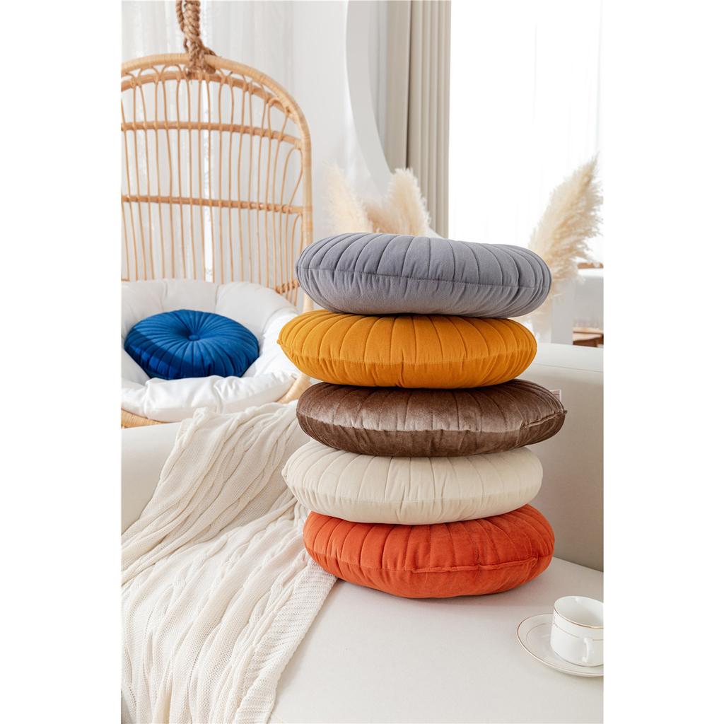 40cm Rund Gresskarpute Knappepute Ensfarget Drivende Vindu Tatamipute Fortykket Stolpute