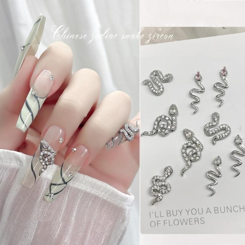 Snake Nails Art Charms Snake Nails Rhinestones Nails Charms Snake Shape Nails Art Decoration Nails Jewelry Accessories