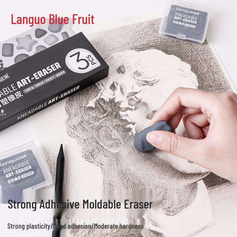 Blue Fruit Soft Eraser: Versatile, Strong Adhesion, Malleable, Crumble-Free, Non-Toxic, Ideal for Students and Fine Arts.