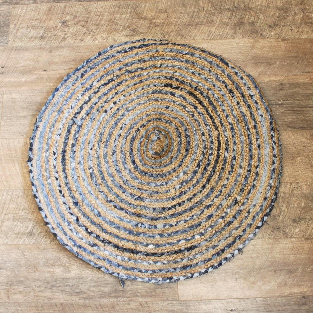 Round Jute and Recycled Denim Rug 90 cm