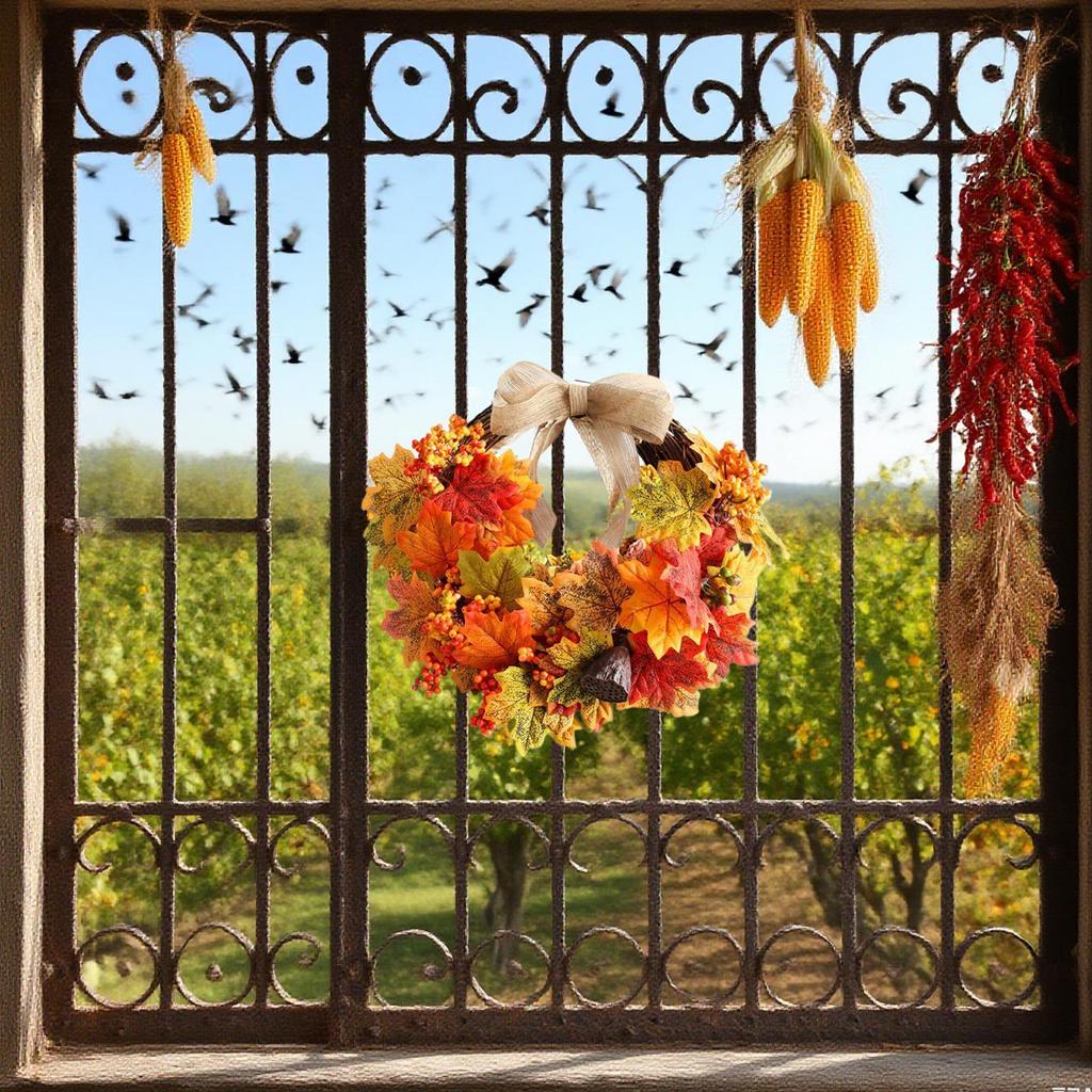 18 Inch Outdoor Fall Wreath for Front Door, Thanksgiving & Harvest Holiday Decor Wreath for Home Porch, Fireplace Mantel, Window