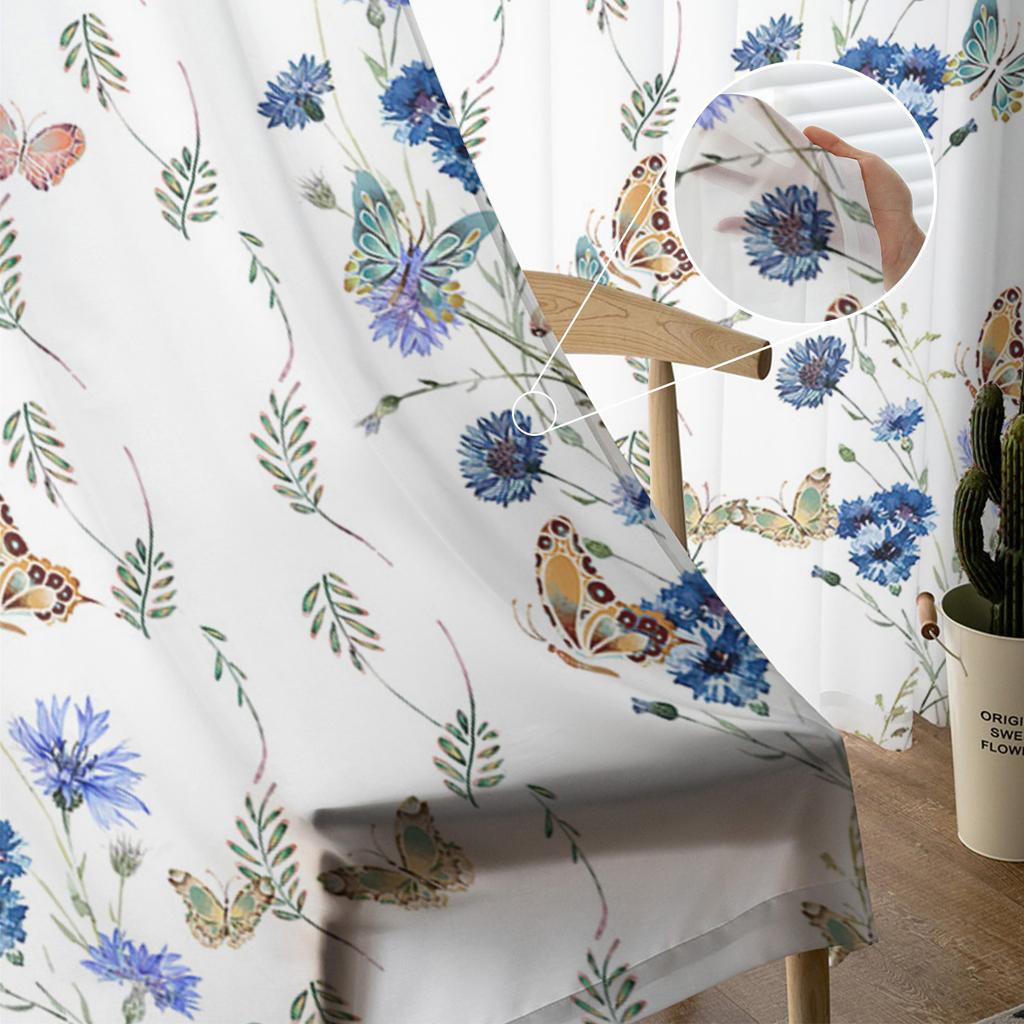 Flower Leaf Butterfly Tulle Curtains For Living Room Bedroom Voile Sheer Curtain Window Home Decor Drapes