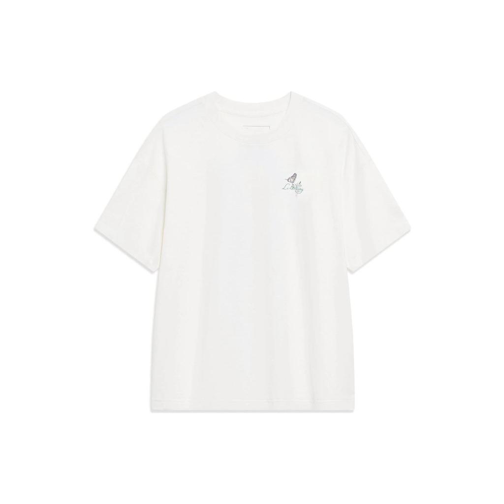 Li Ning Chinese Culture Series Butterfly Pattern Printed Round Neck Loose Short Sleeve T-Shirt Women T-Shirt Off-White AHST234-4