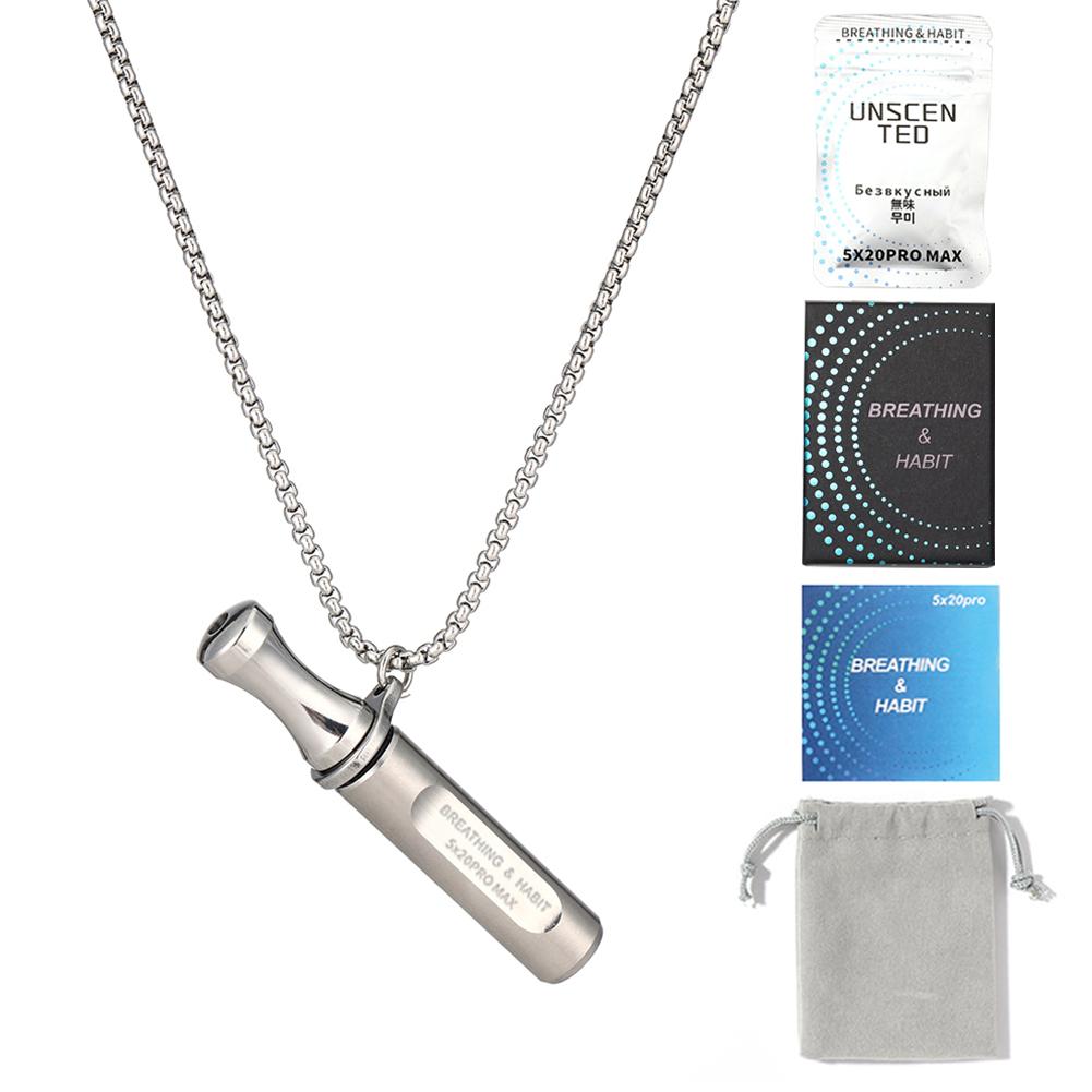 Mindfulness Breathing Necklace Stop Smoking Aids Fidget Round Mouth Anti Vaping Necklace for Natural Calm & Stress Relief серебряный