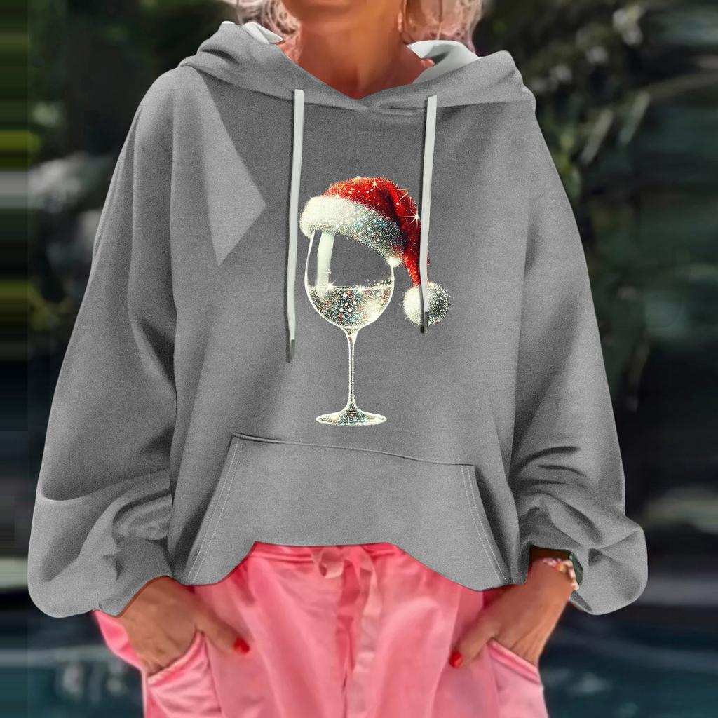 Women's Christmas Print Loose Casual Long Sleeve Hooded Sweatshirt