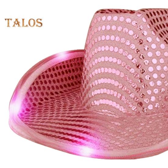 LED Light-Up Cowboy Hat Retro Western Style Luminous 5 Color Available Sunshade Sequin Cap Christmas Party Nightclubs Performance Photo Prop Cap