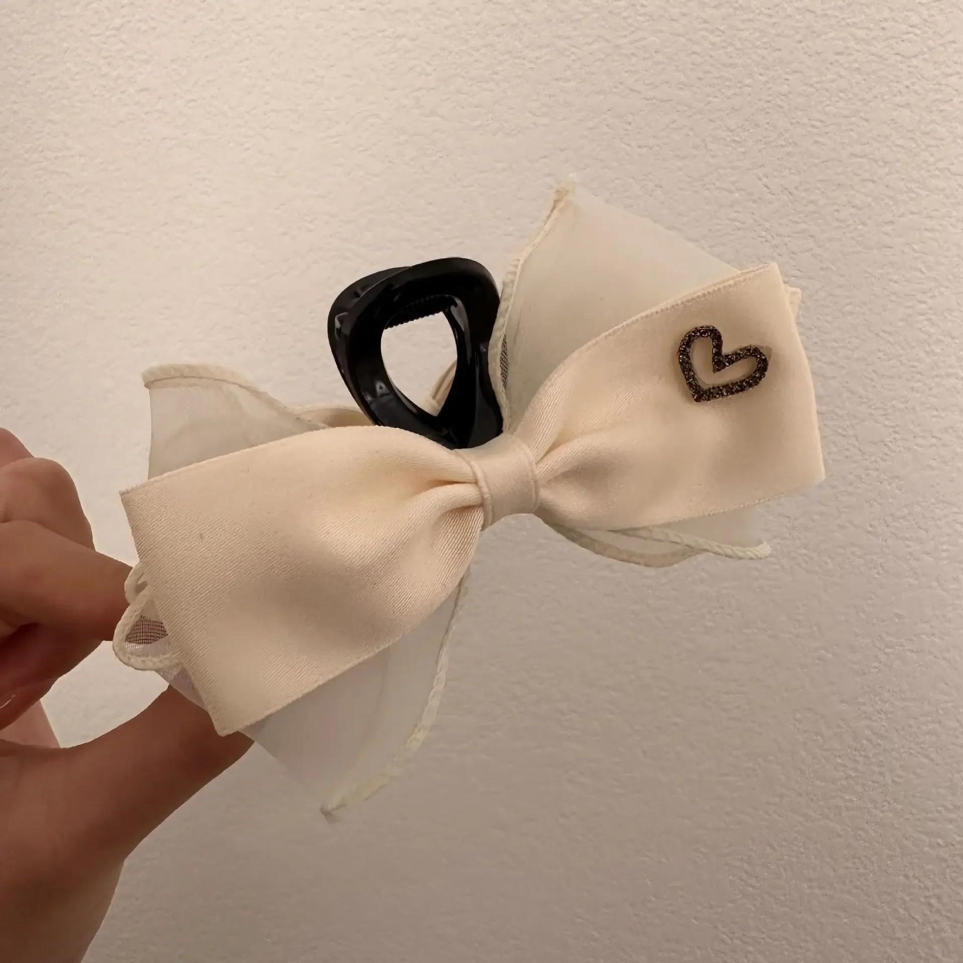 Mesh Lace Big Bow Hair Claw Clamp Ribbon Black White Two-sided Hair Clip Claw Clamp Headwear Girls Women Hair Style Accessories белый
