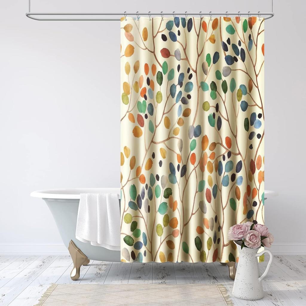 Amaredom Floral Shower Curtain for Bathroom, Colorful Leaves Curtain Bathroom Decoration, Shower Curtain Set with Curtain Hooks