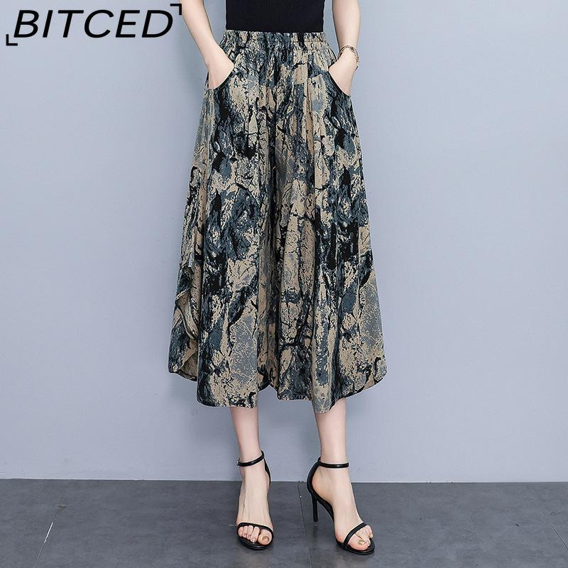 

BITCED 9 цветов, летние брюки больших размеров, широкие брюки, женские, свободные, в стиле бохо, летние, с высокой талией, женские брюки XL-4XL XL