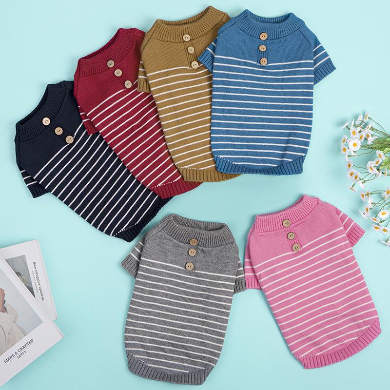 Classic Striped Knitted Pet Sweater with Buttons Two-Legged Warm Winter Clothing for Cats and Dogs Cozy Soft Yarn Apparel Cold Weather Wear