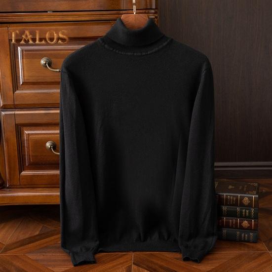 Fall Winter Men Sweater High Collar Knit Thick Elastic Long Sleeves Warm Solid Color Bottoming Knitwear Loose Daily Wear Business Sweater
