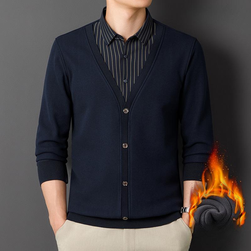 Осенне-зимняя флисовая рубашка мужская поддельная рубашка из двух частей с длинными — фото 5