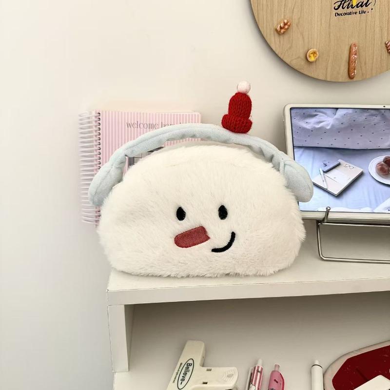 

Cute Snowman Plush Pencil Bag Large Capacity Pen Case for School College Stationery Organizer Multi-functional Storage Bag