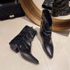 Pointy Mid-Tube Boots Women'S Mid-Heel New Women'S Pleated Pile Boots Skinny Leg Little Booties Women'S Boots C951