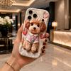 Fluffy Teddy Pink Gloss Heart Phone Case For iPhone 17 16 15 14 13 12 11 Pro Max Plus Wavy Edge Cover