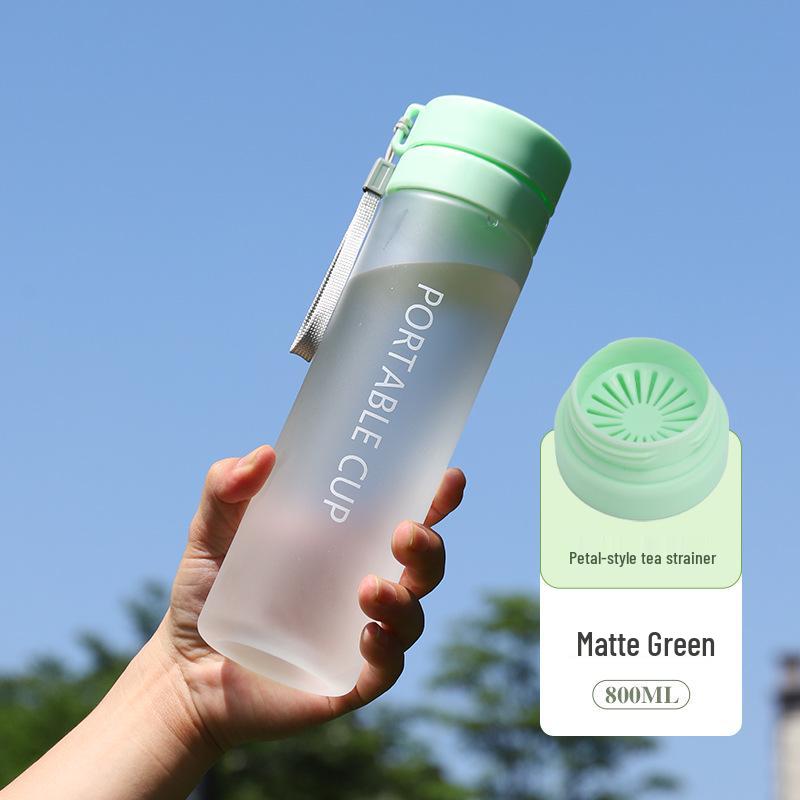 Large Capacity Frosted Sports Water Bottle with Tea Infuser and Lanyard - Customizable Outdoor Gift Cup