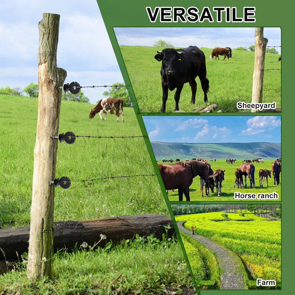 50pcs Electric Fence Insulators Screw Wood Post Electric Fence Insulator Self Tapping Screw for Meadow Farm Animals