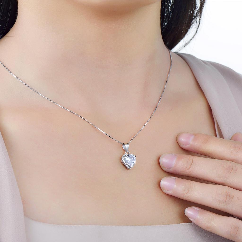 Modian New Design 925 Silver Heart pendant Fashion Heart Clear Zirconia Classic Wedding Chain Jewelry For Women
