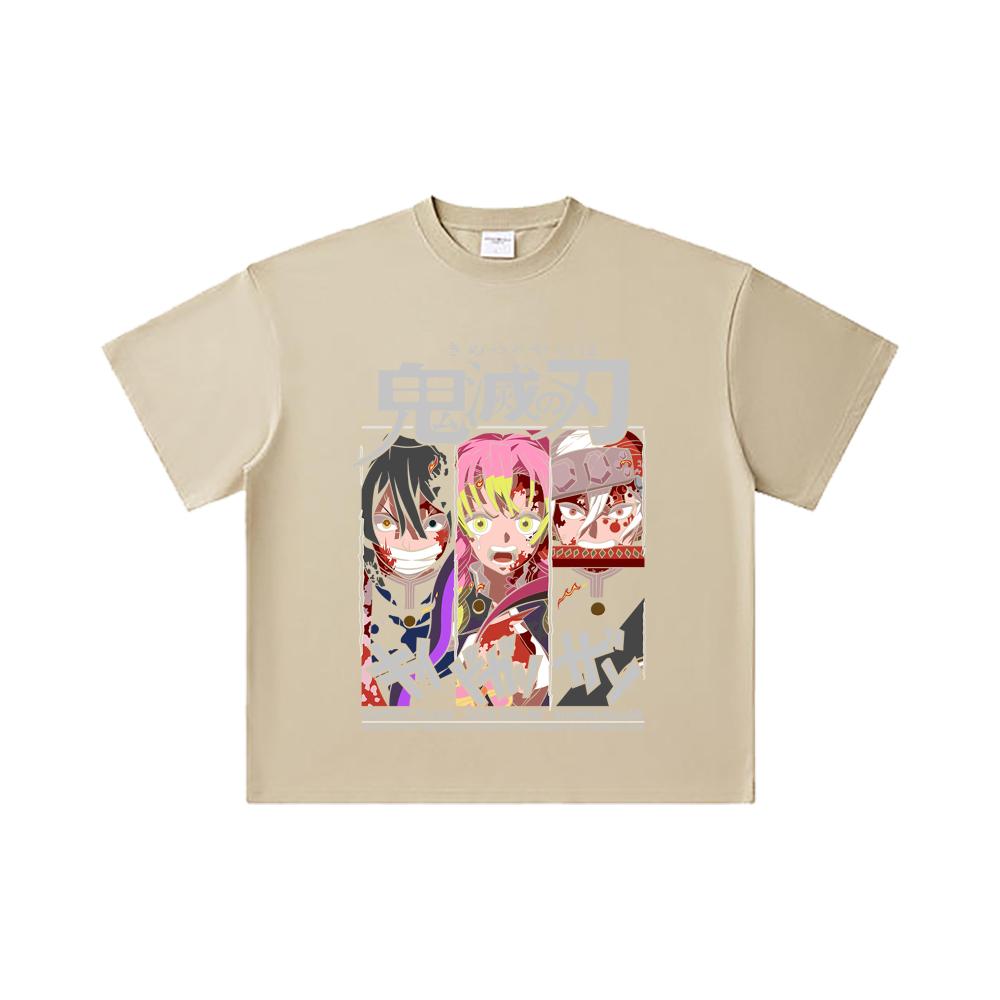 260 GSM Double Yarn 32 Count 100% Cotton Demon Slayer V59 Pillars Print Unisex Heavy Cotton T Shirt