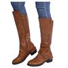 Women Zipper Square Heel Solid Color High Boots Knee-High Shoes Round Toe Boots