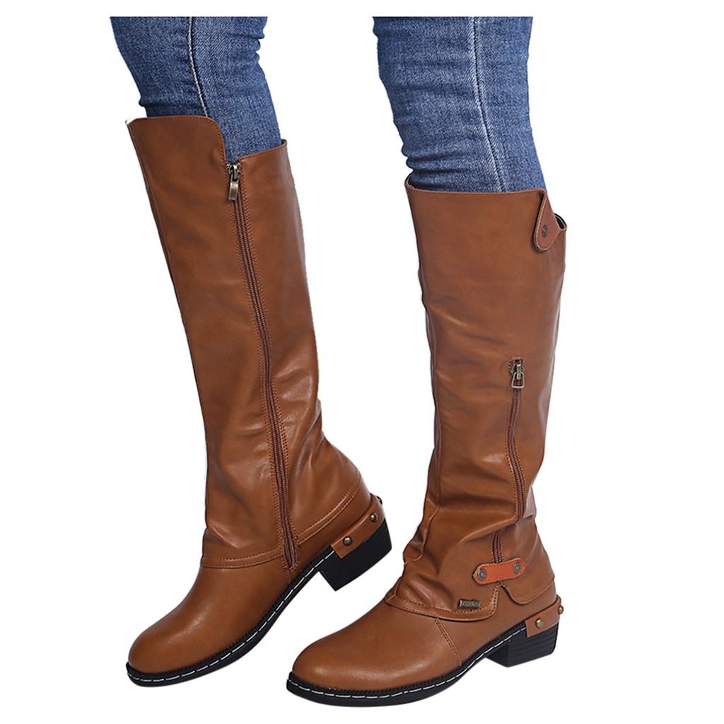 Mujeres Slip-on Cuadrado Tacón Color Sólido Botas Altas Hast Mujeres Slip-on Cuadrado Tacón Color Sólido Botas Altas Hast